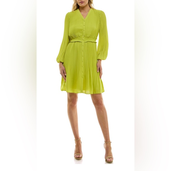 Nanette Lepore citrine long sleeve pleated button up dress size 16 - Picture 1 of 4